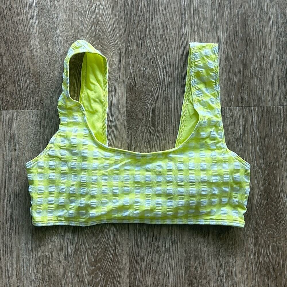Roxy Beautiful Sun Bralette‎ Bikini Top Yellow & White Gingham Large